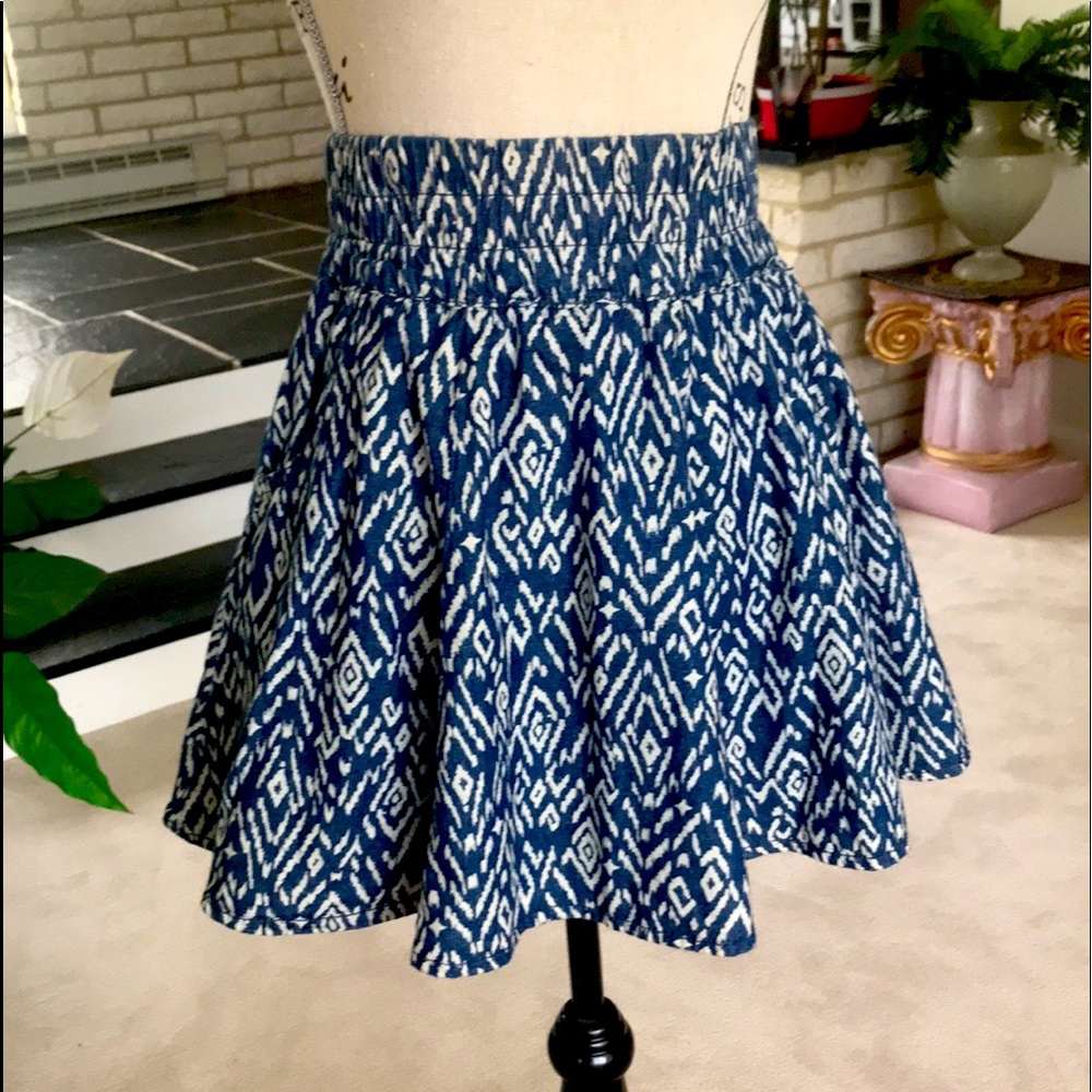 Wallflower Jeans Blue & White Design Skater Skirt